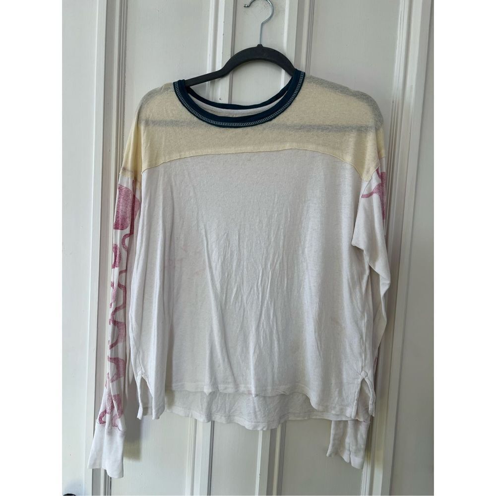 Free People We the free Gerri long sleeve white cream and pink patterned basebal